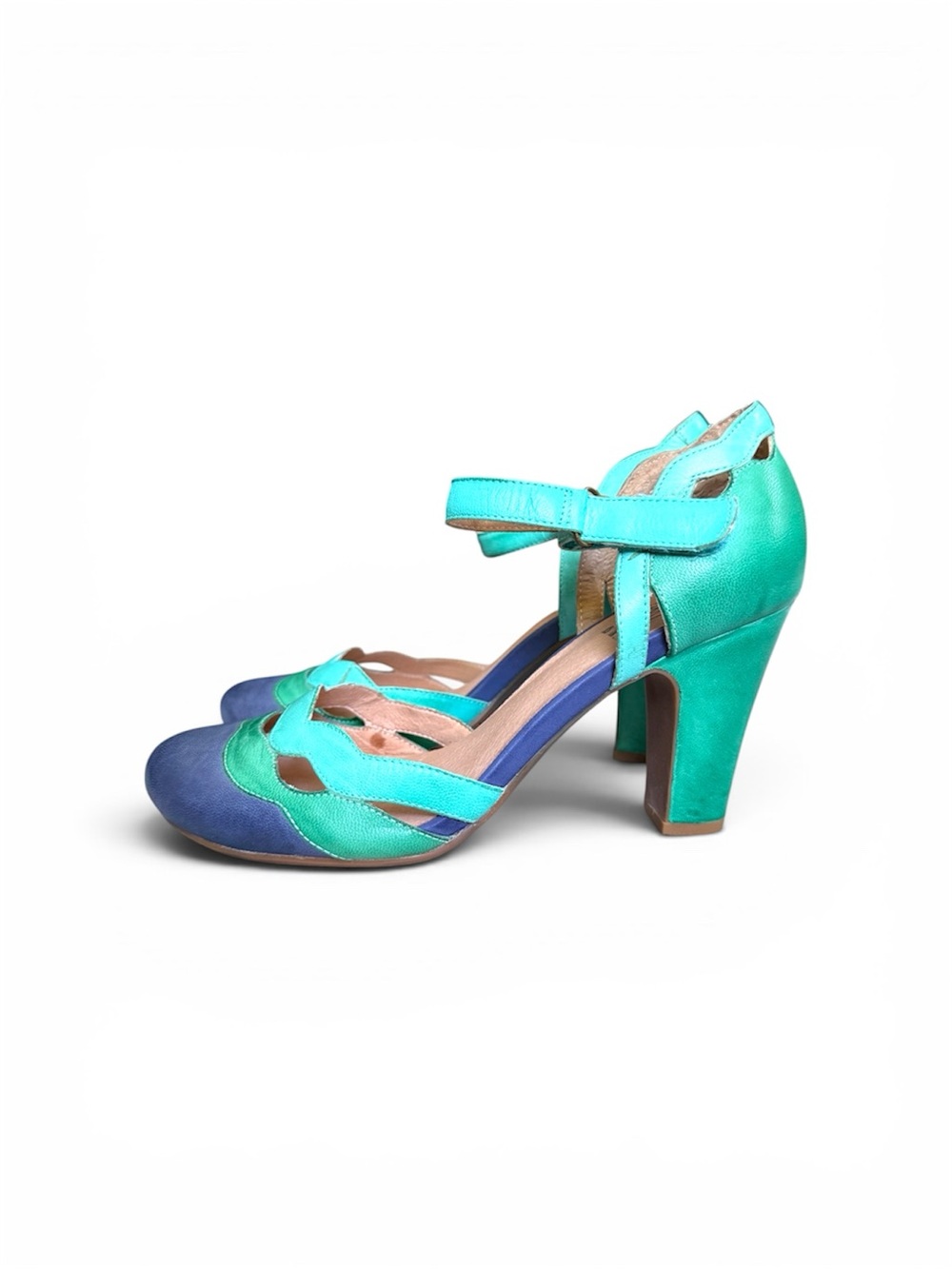 Miz Mooz Blue Heels with Open Design and Chunky Heel - Picture 2 of 5
